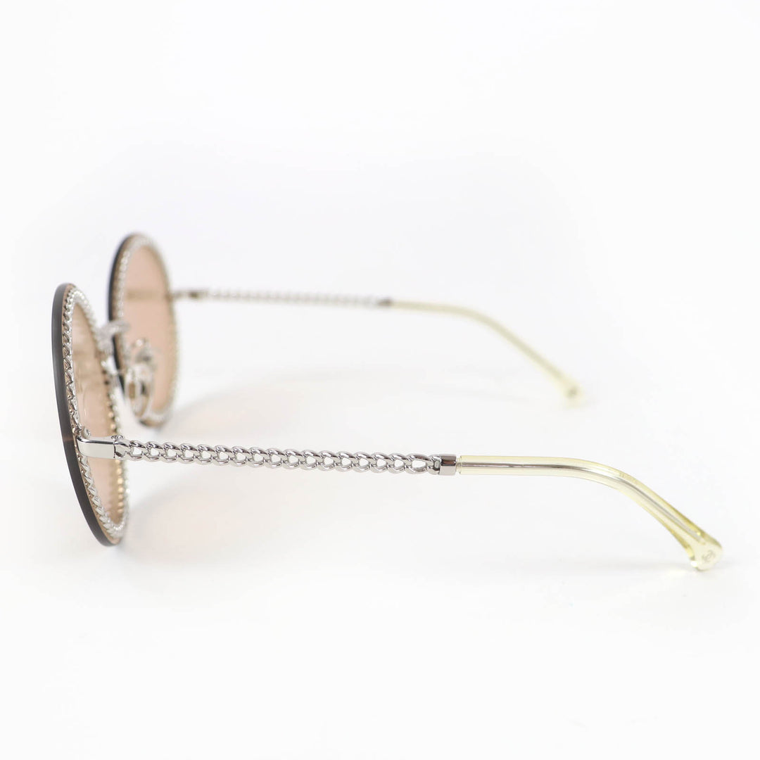 Great CHANEL sunglasses COCO MarkChain Round Silver Women