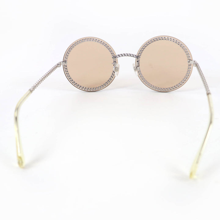 Great CHANEL sunglasses COCO MarkChain Round Silver Women