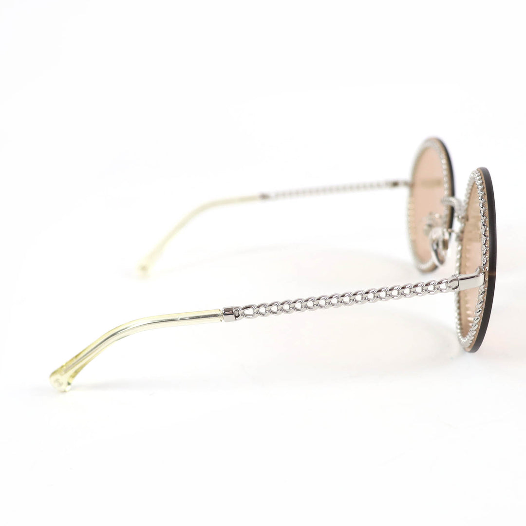 Great CHANEL sunglasses COCO MarkChain Round Silver Women
