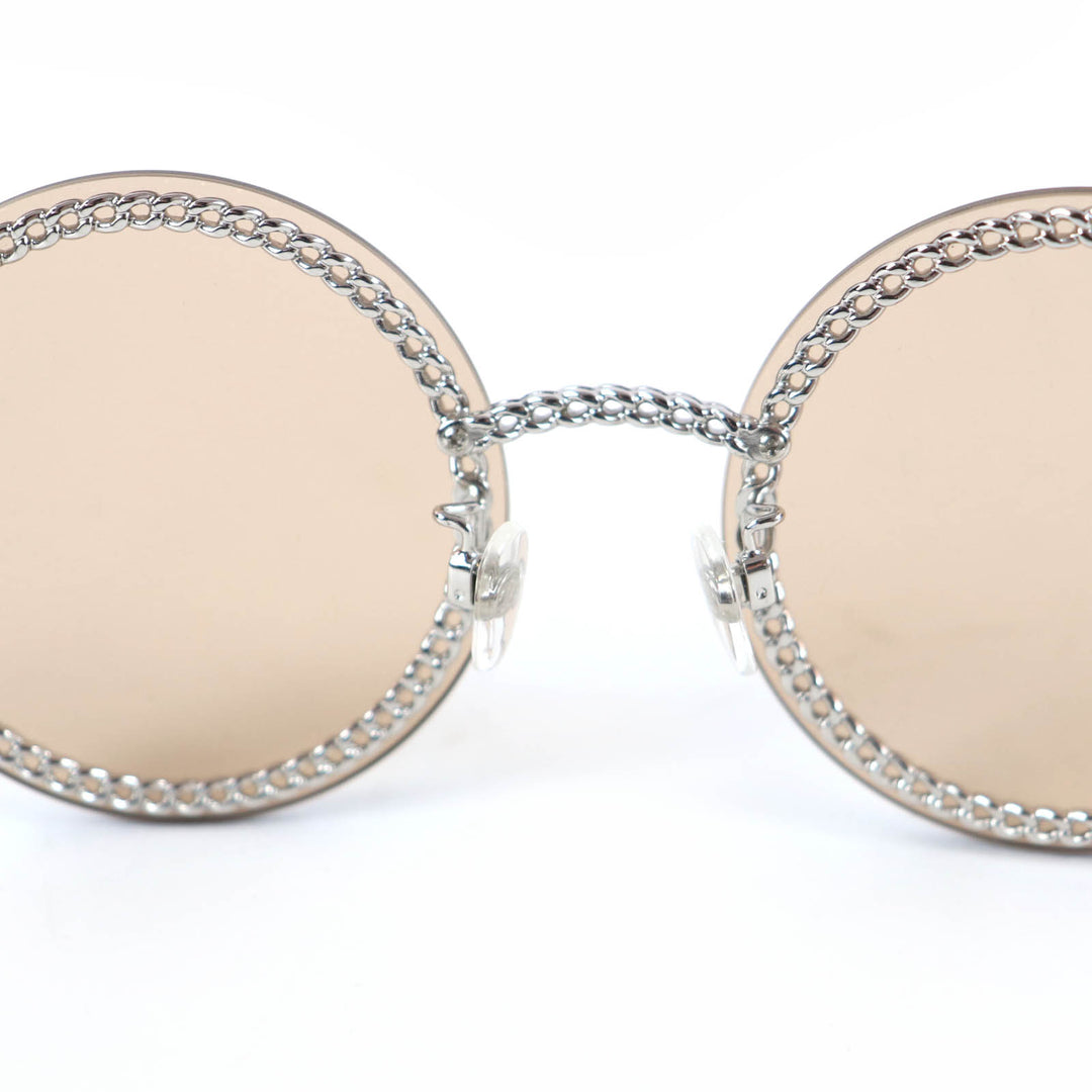 Great CHANEL sunglasses COCO MarkChain Round Silver Women