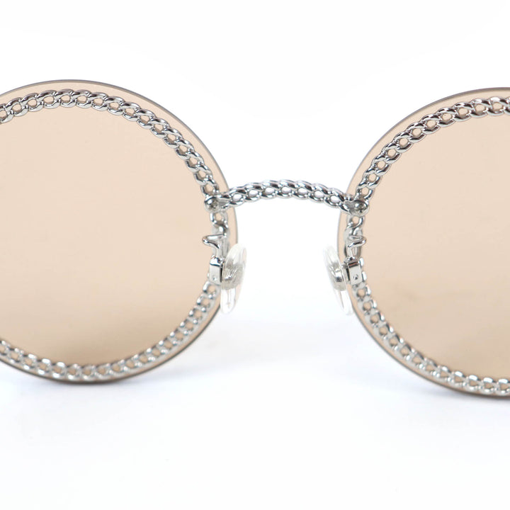 Great CHANEL sunglasses COCO MarkChain Round Silver Women