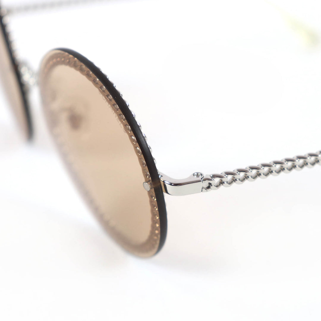 Great CHANEL sunglasses COCO MarkChain Round Silver Women