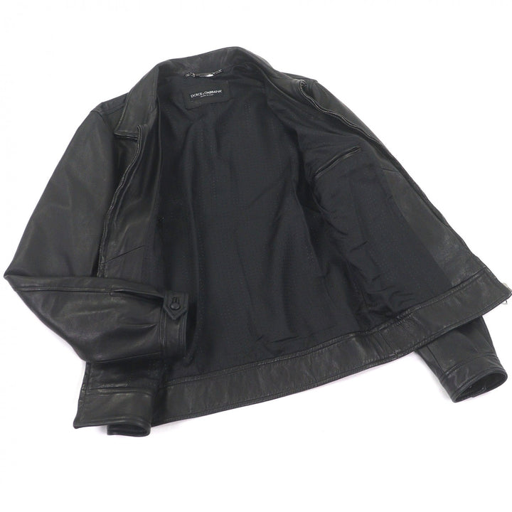 Excellent DOLCE&GABBANA leather jacket Black tag black lambskin