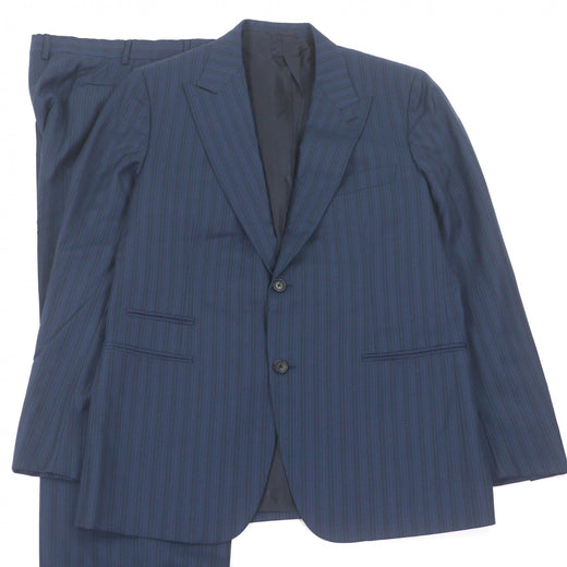 Great HERMES suit Stripe Pattern Peak Lapel Single Navy wool mens 54