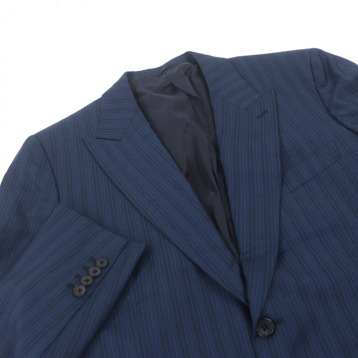 Great HERMES suit Stripe Pattern Peak Lapel Single Navy wool mens 54