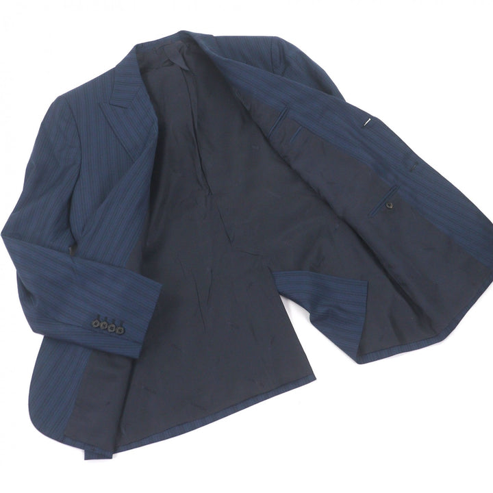 Great HERMES suit Stripe Pattern Peak Lapel Single Navy wool mens 54