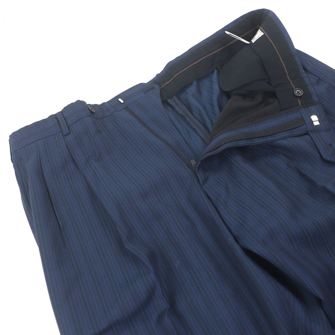 Great HERMES suit Stripe Pattern Peak Lapel Single Navy wool mens 54
