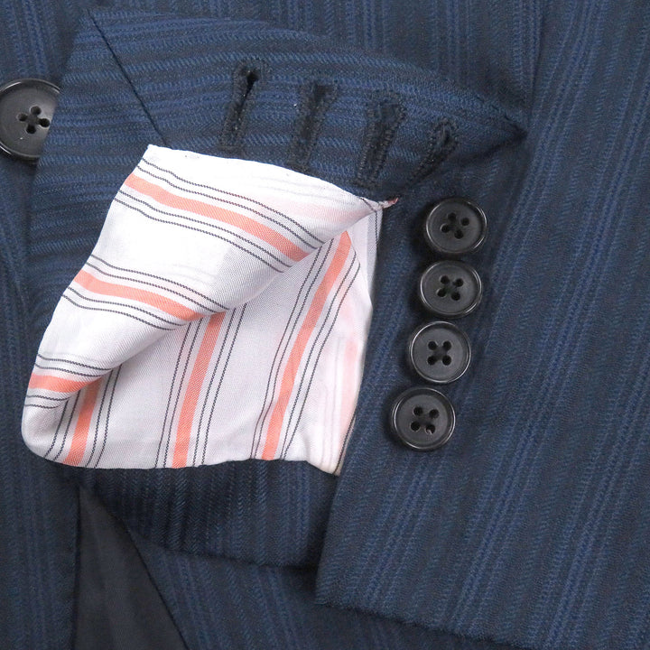 Great HERMES suit Stripe Pattern Peak Lapel Single Navy wool mens 54