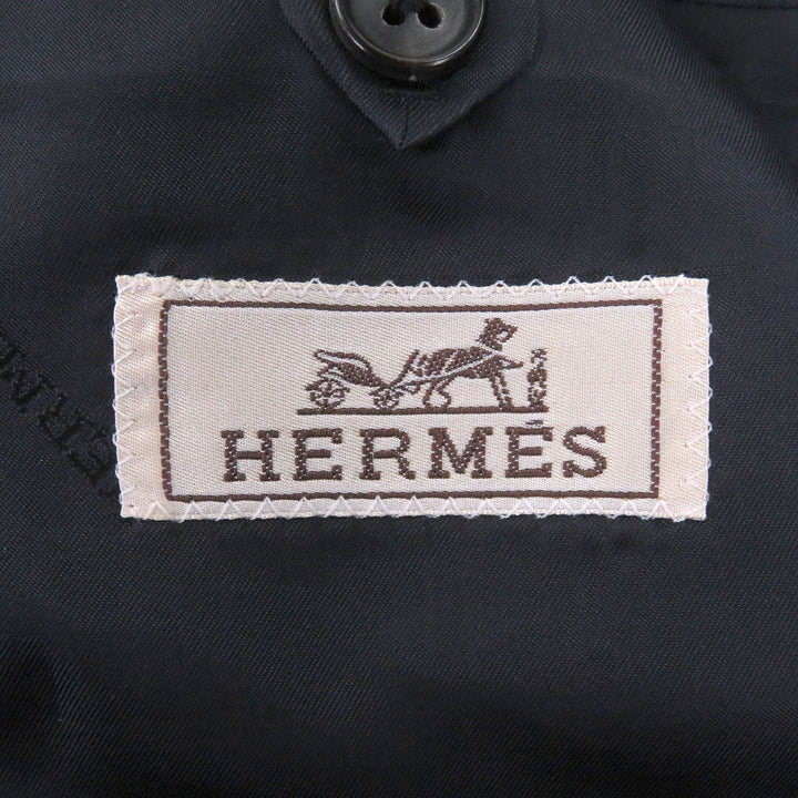 Great HERMES suit Stripe Pattern Peak Lapel Single Navy wool mens 54