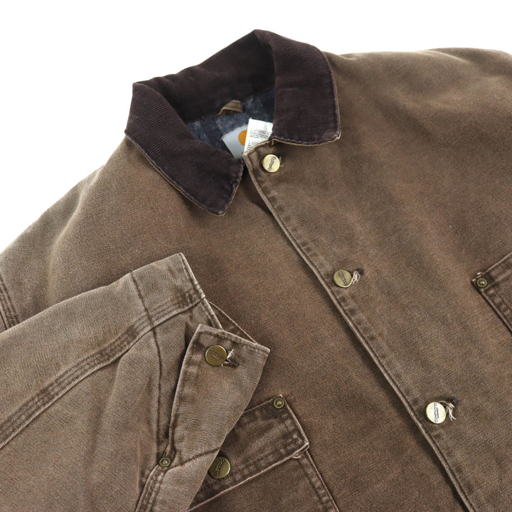 Discounted Very Good carhartt Jacket michigan chore coat 90s Destroy Brown cotton mens XL