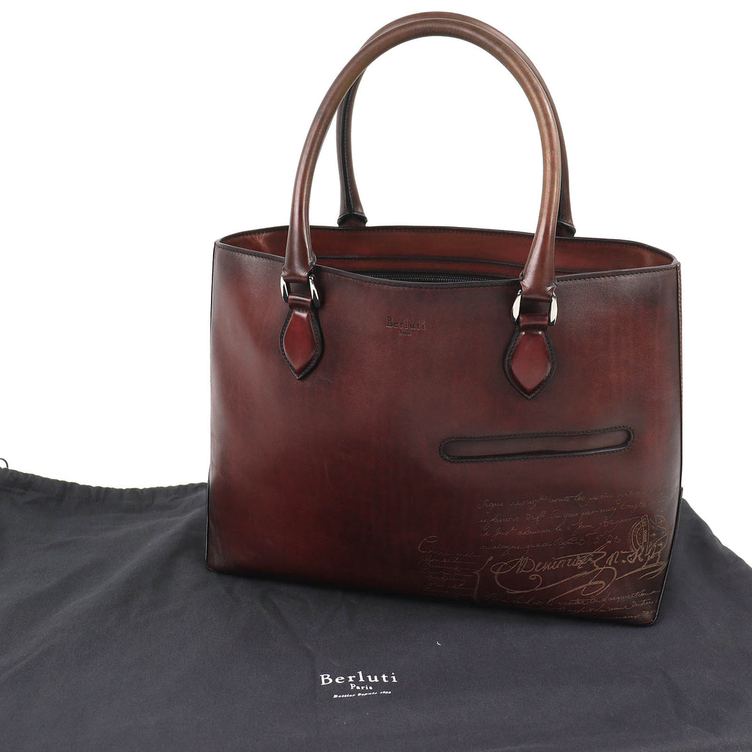 Discounted Very Good Berluti Tote Bag Trouge Script calligraphy Brown leather