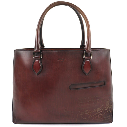 Discounted Very Good Berluti Tote Bag Trouge Script calligraphy Brown leather