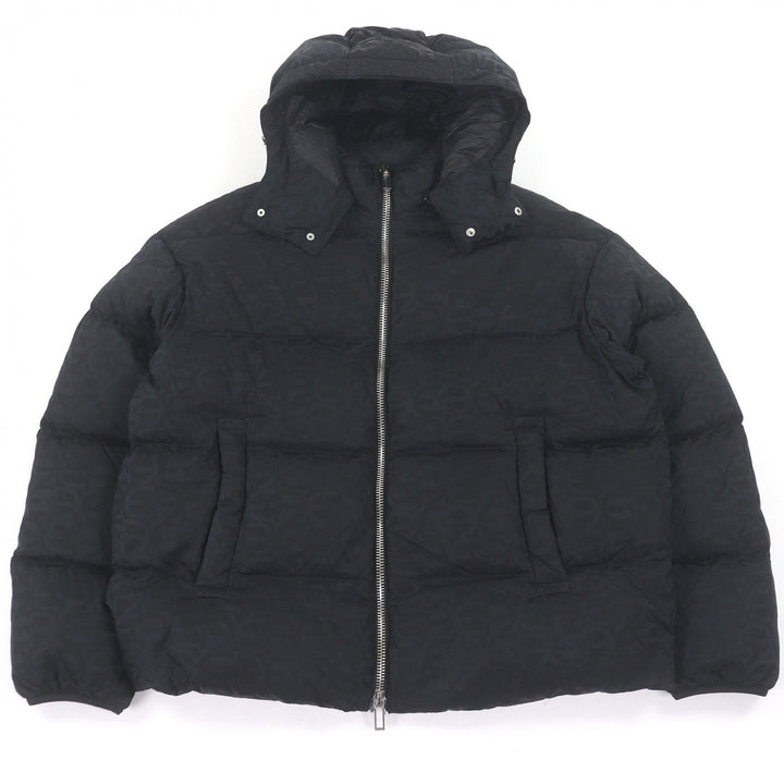 Great EMPORIO ARMANI Down jacket Black tag, all-over logo print, hooded jacket