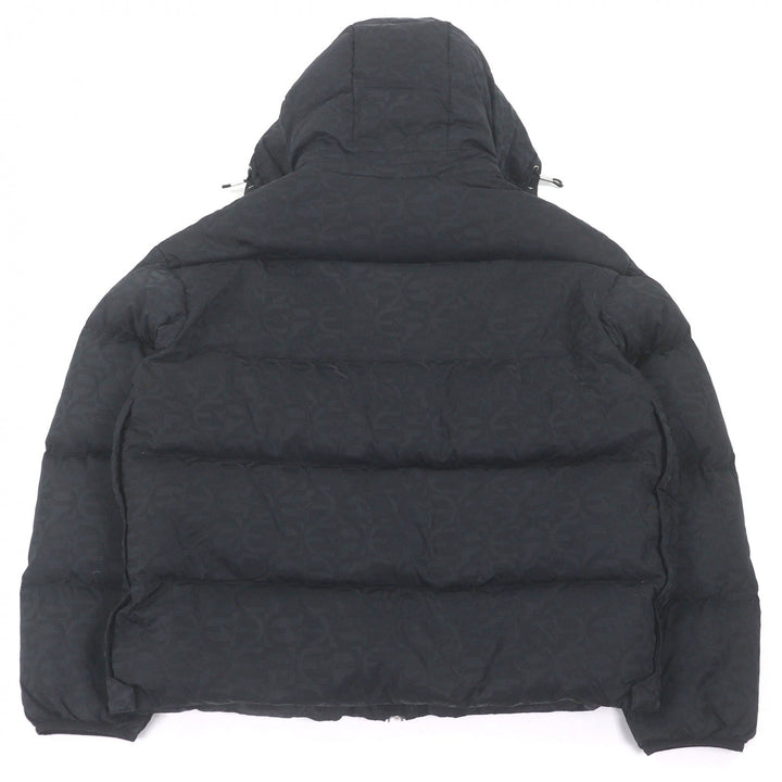 Great EMPORIO ARMANI Down jacket Black tag, all-over logo print, hooded jacket