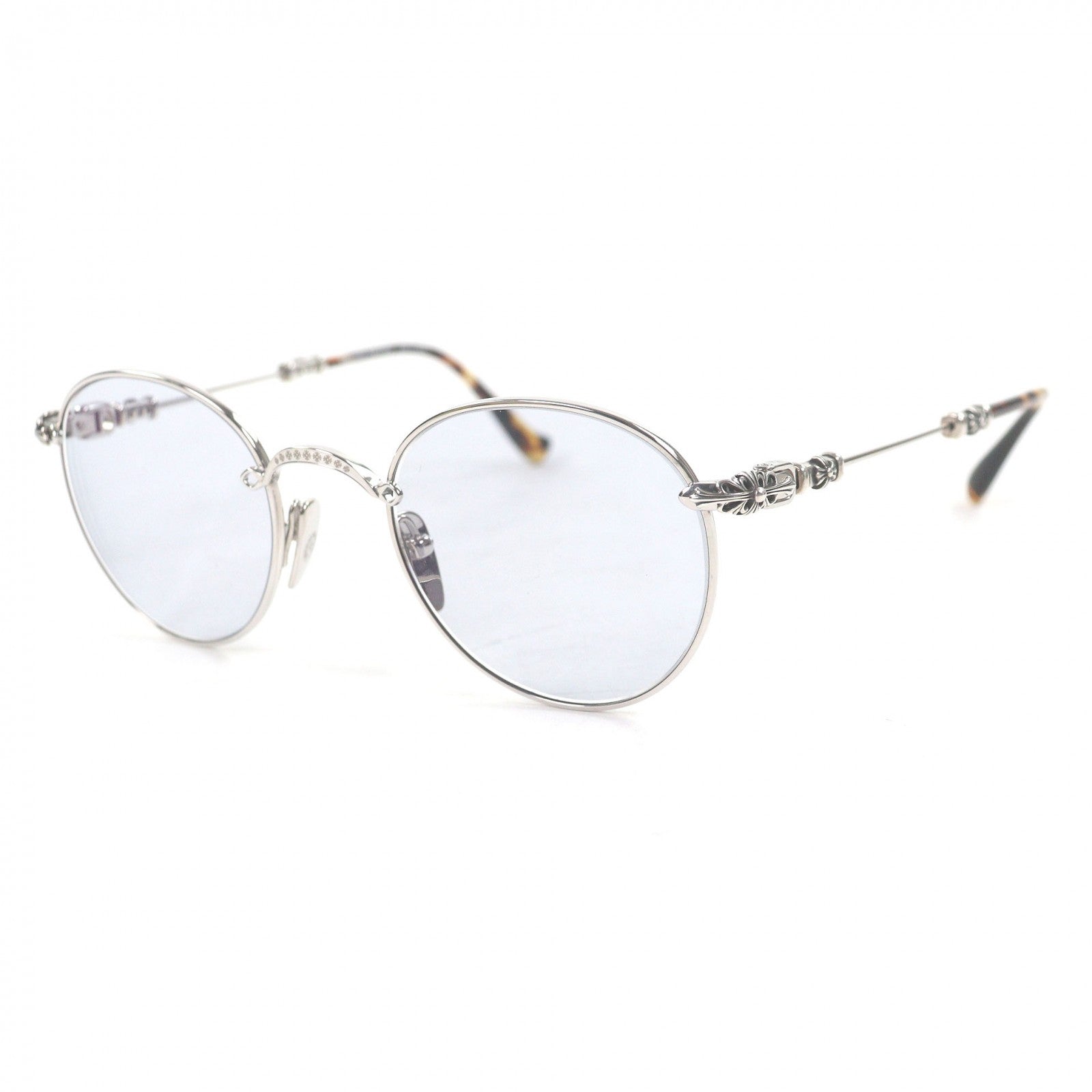 Great CHROME HEARTS sunglasses BUBBA-A Floral cross Silver mens