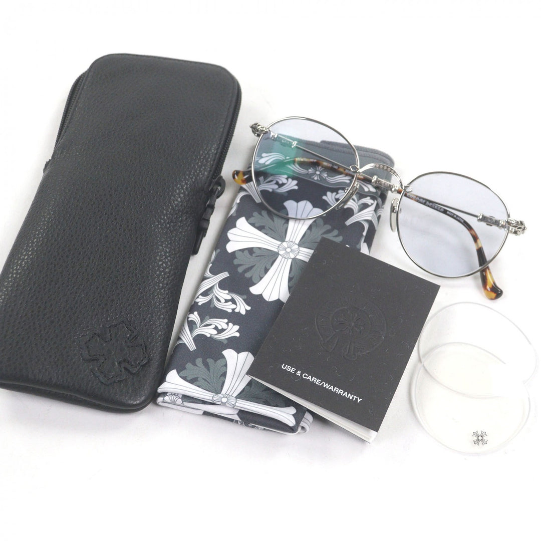 Great CHROME HEARTS sunglasses BUBBA-A Floral cross Silver mens