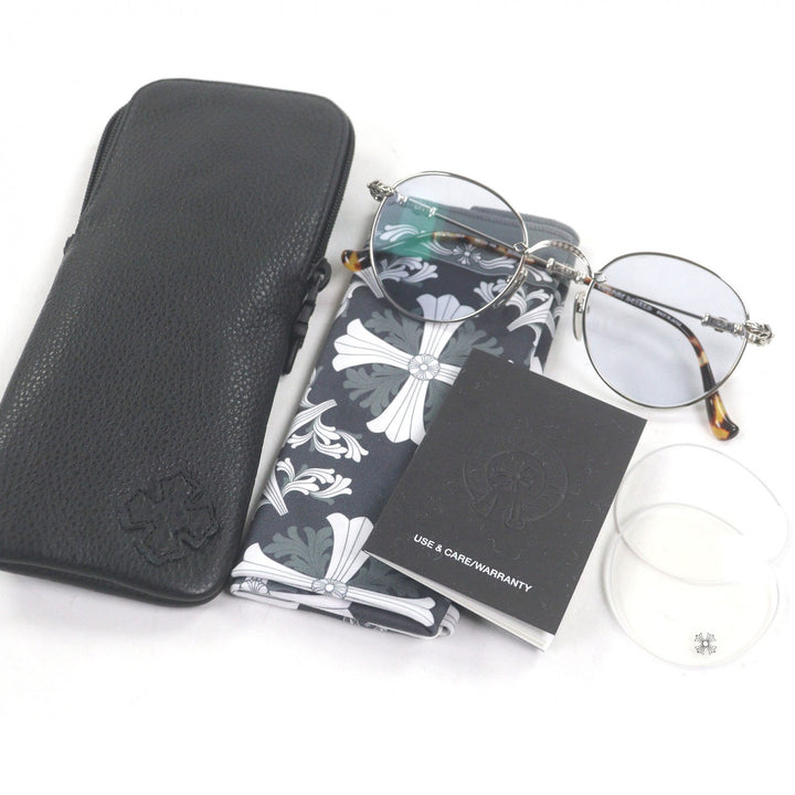 Great CHROME HEARTS sunglasses BUBBA-A Floral cross Silver mens