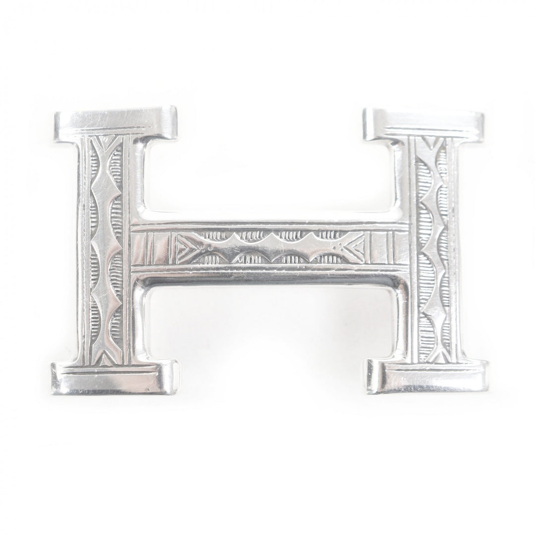 Great HERMES belt H Toareg Hand-carved sculpture design Silver SV925