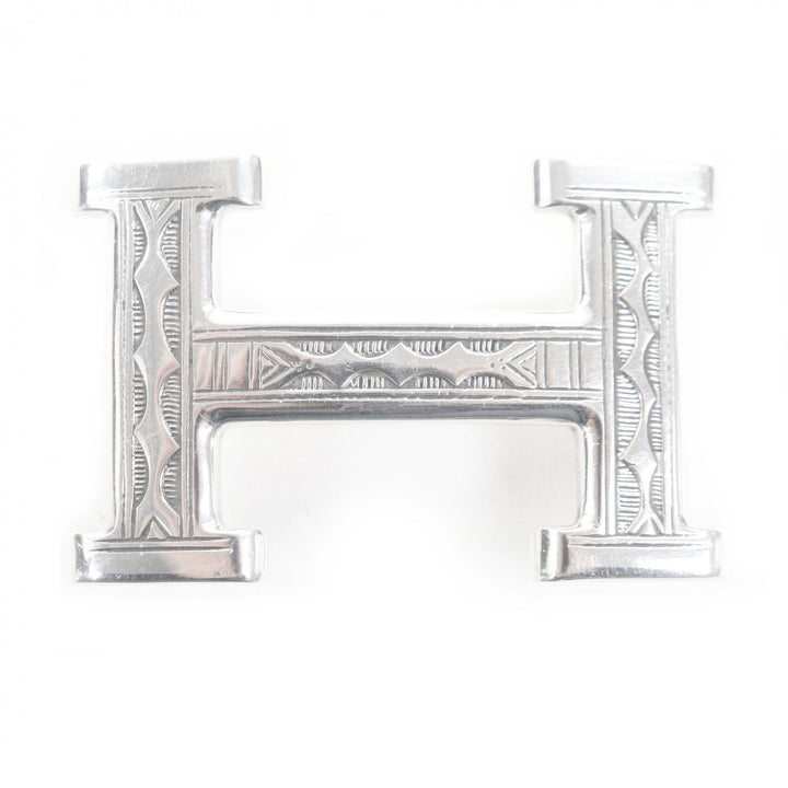 Great HERMES belt H Toareg Hand-carved sculpture design Silver SV925