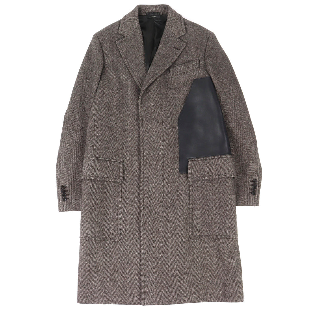 Pristine HERMES Chester coat Leather accents, single Brown wool mens 46 361220H8