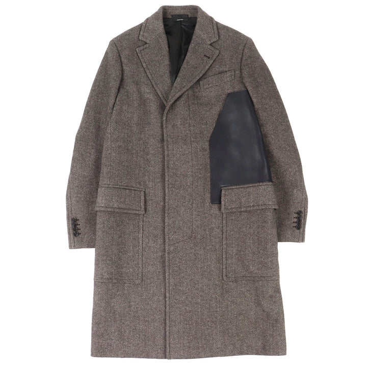 Pristine HERMES Chester coat Leather accents, single Brown wool mens 46 361220H8
