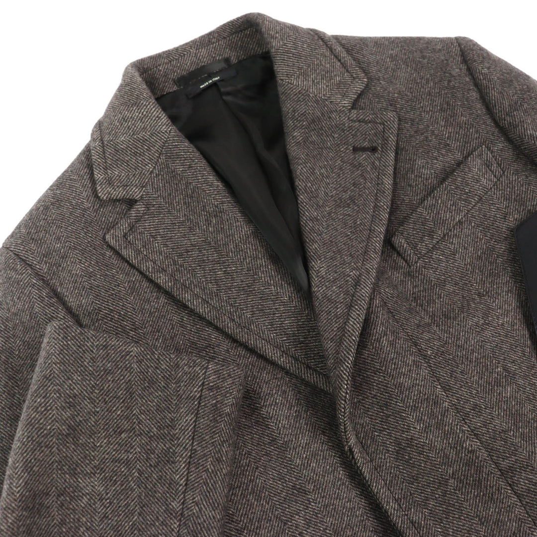 Pristine HERMES Chester coat Leather accents, single Brown wool mens 46 361220H8