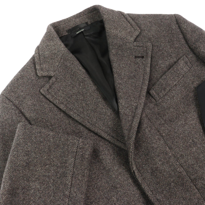 Pristine HERMES Chester coat Leather accents, single Brown wool mens 46 361220H8