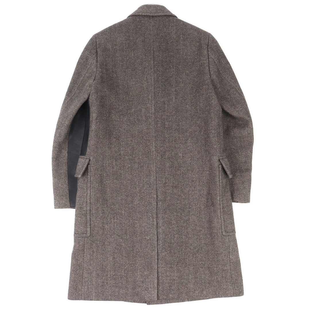 Pristine HERMES Chester coat Leather accents, single Brown wool mens 46 361220H8