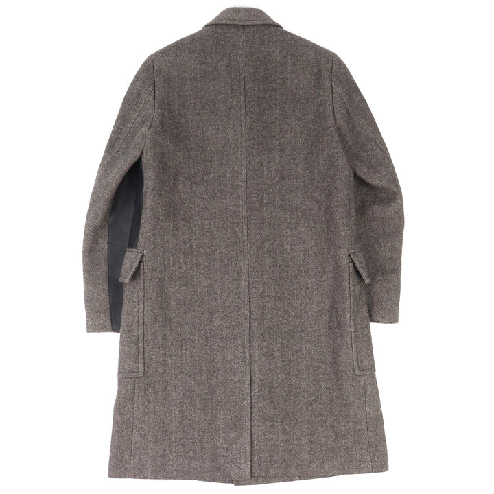 Pristine HERMES Chester coat Leather accents, single Brown wool mens 46 361220H8