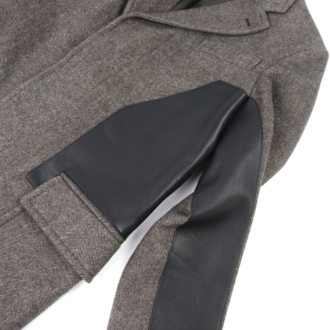 Pristine HERMES Chester coat Leather accents, single Brown wool mens 46 361220H8