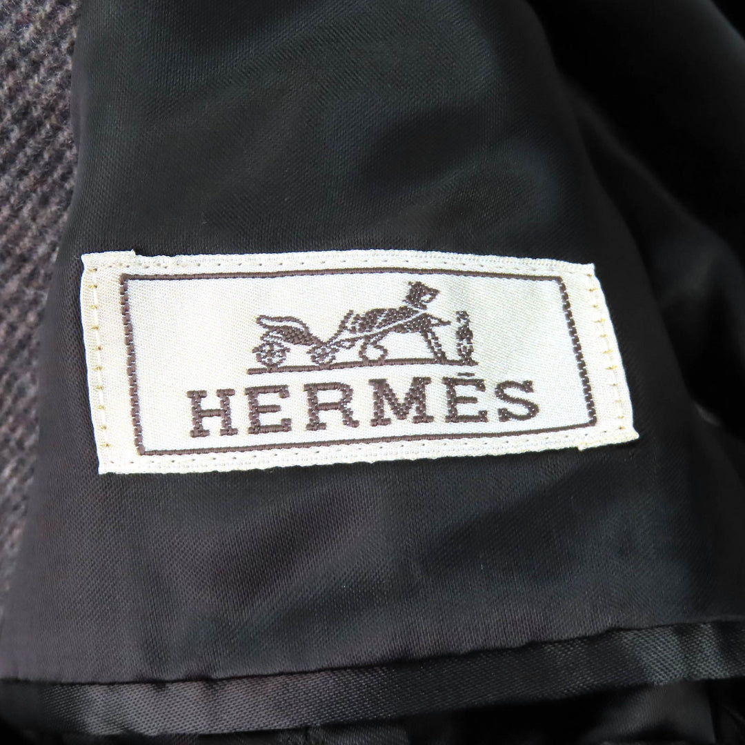 Pristine HERMES Chester coat Leather accents, single Brown wool mens 46 361220H8