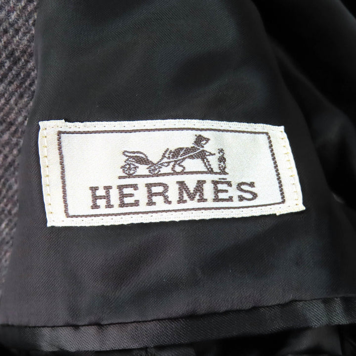 Pristine HERMES Chester coat Leather accents, single Brown wool mens 46 361220H8