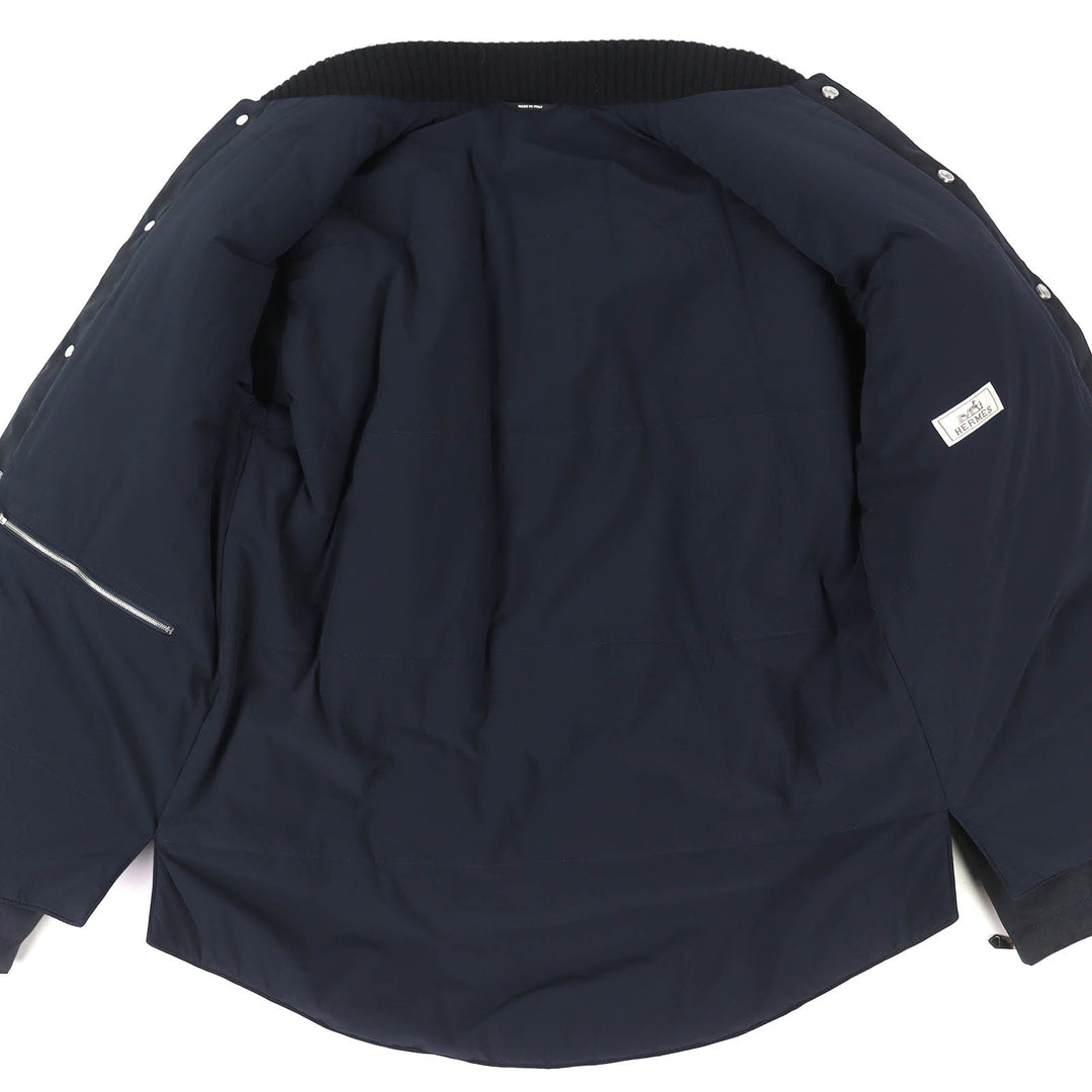 Pristine HERMES Sellier Button Padded Blouson Jacket Navy Nylon 44 462780HI