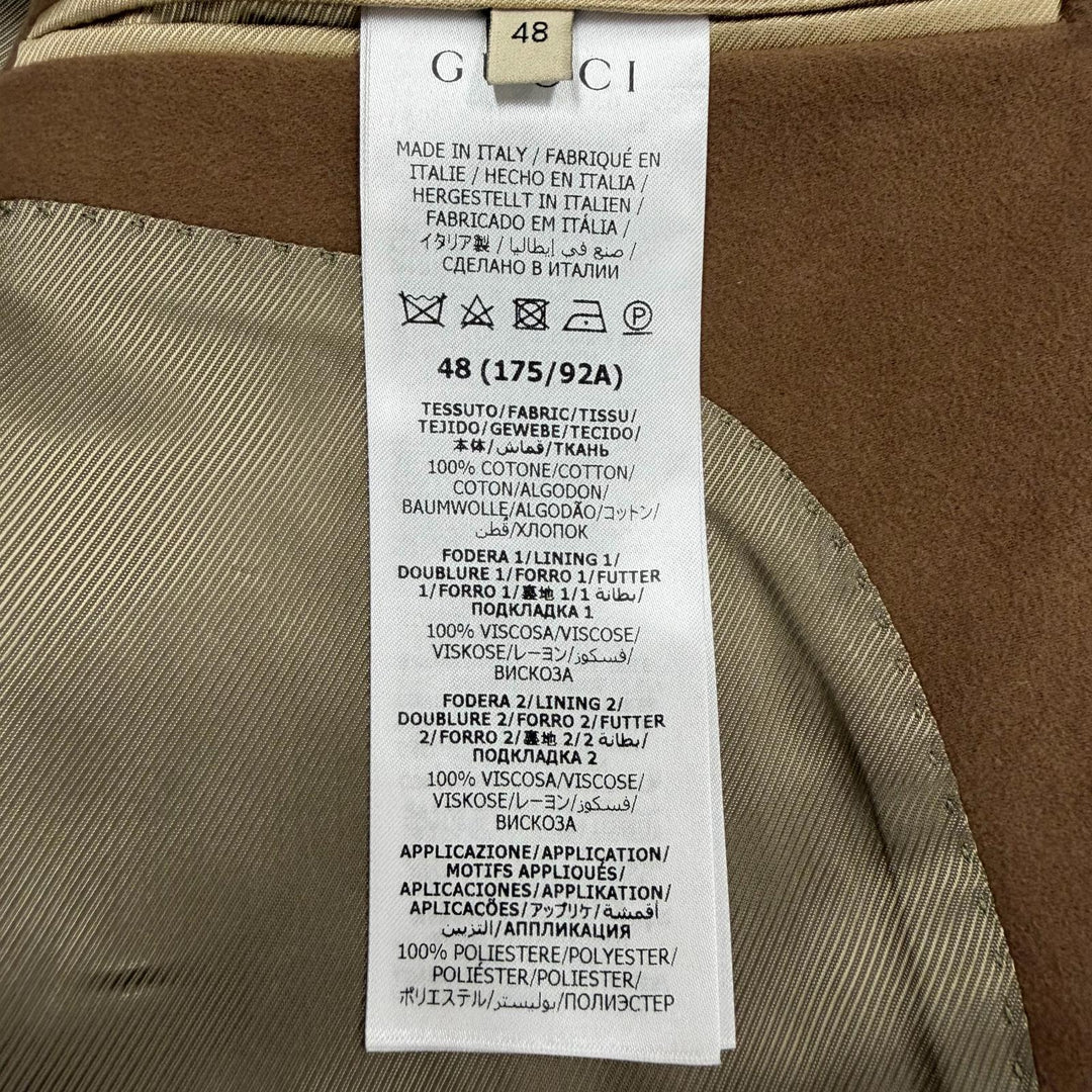 Excellent GUCCI Chester coat Single logo button Brown cotton mens 48