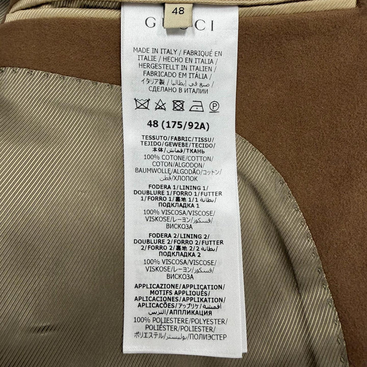 Excellent GUCCI Chester coat Single logo button Brown cotton mens 48