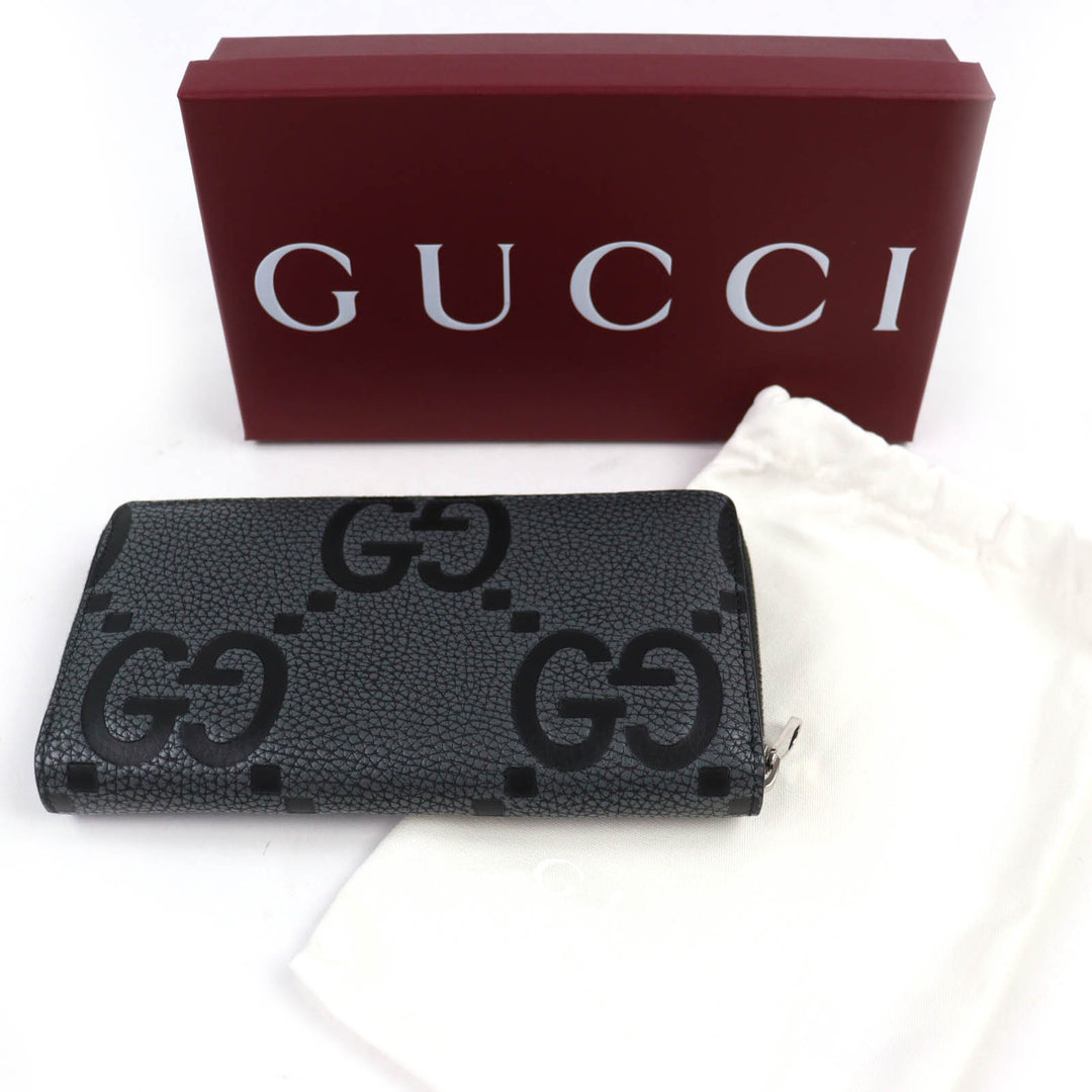 Excellent GUCCI Purse Maxi GG Zip Around Wallet gray leather mens 739484
