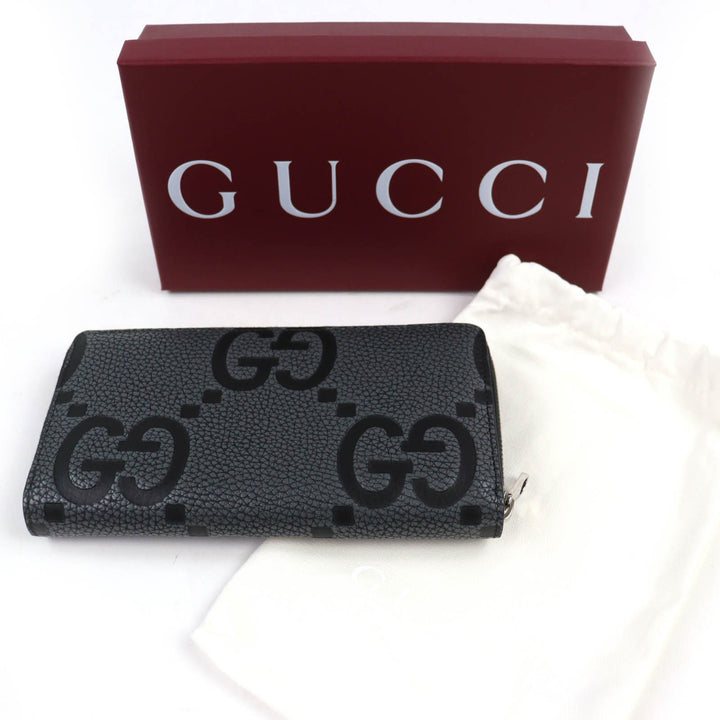Excellent GUCCI Purse Maxi GG Zip Around Wallet gray leather mens 739484