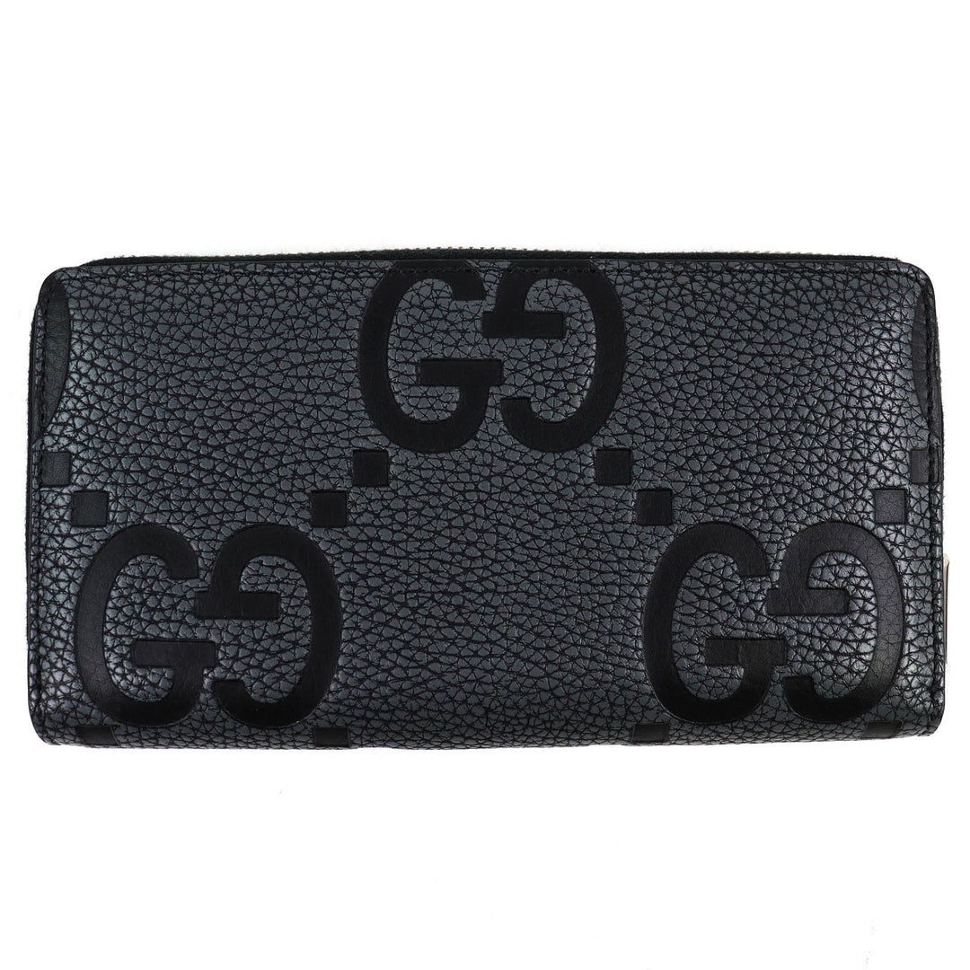 Excellent GUCCI Purse Maxi GG Zip Around Wallet gray leather mens 739484