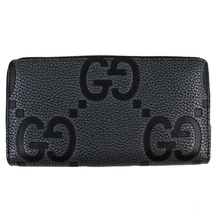 Excellent GUCCI Purse Maxi GG Zip Around Wallet gray leather mens 739484