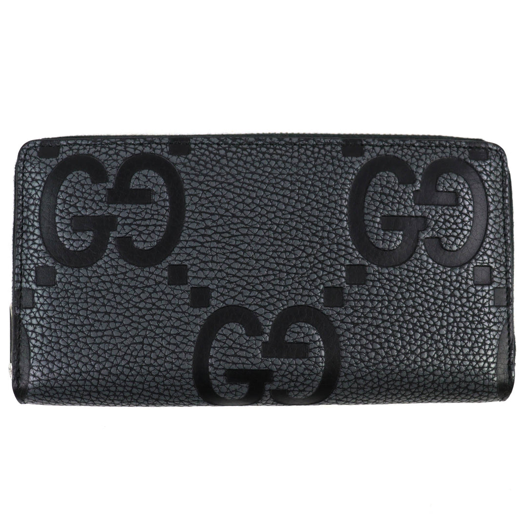 Excellent GUCCI Purse Maxi GG Zip Around Wallet gray leather mens 739484