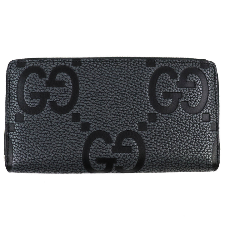 Excellent GUCCI Purse Maxi GG Zip Around Wallet gray leather mens 739484