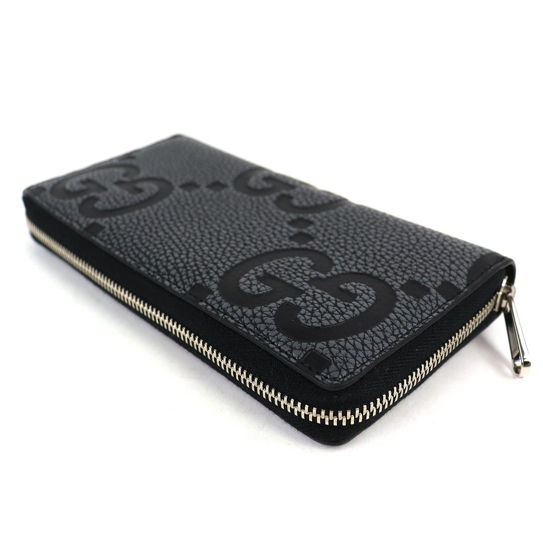 Excellent GUCCI Purse Maxi GG Zip Around Wallet gray leather mens 739484