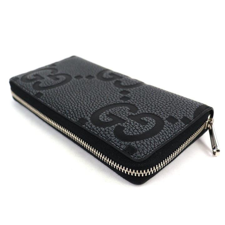 Excellent GUCCI Purse Maxi GG Zip Around Wallet gray leather mens 739484