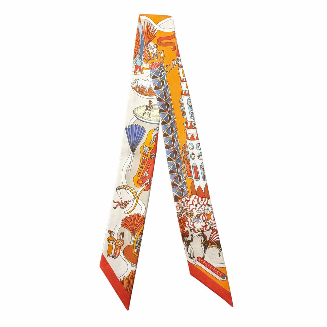 Excellent HERMES scarf Twilly Exposition Universelle Orange silk Women