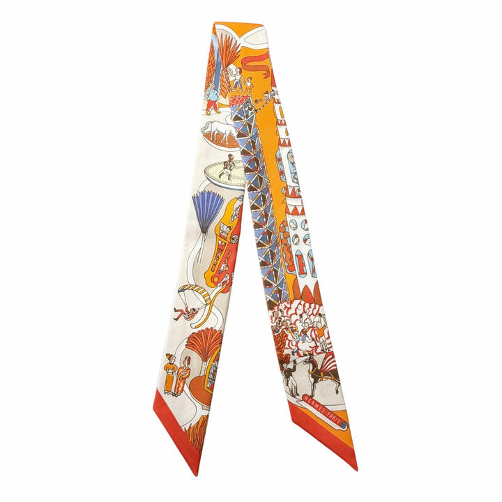 Excellent HERMES scarf Twilly Exposition Universelle Orange silk Women