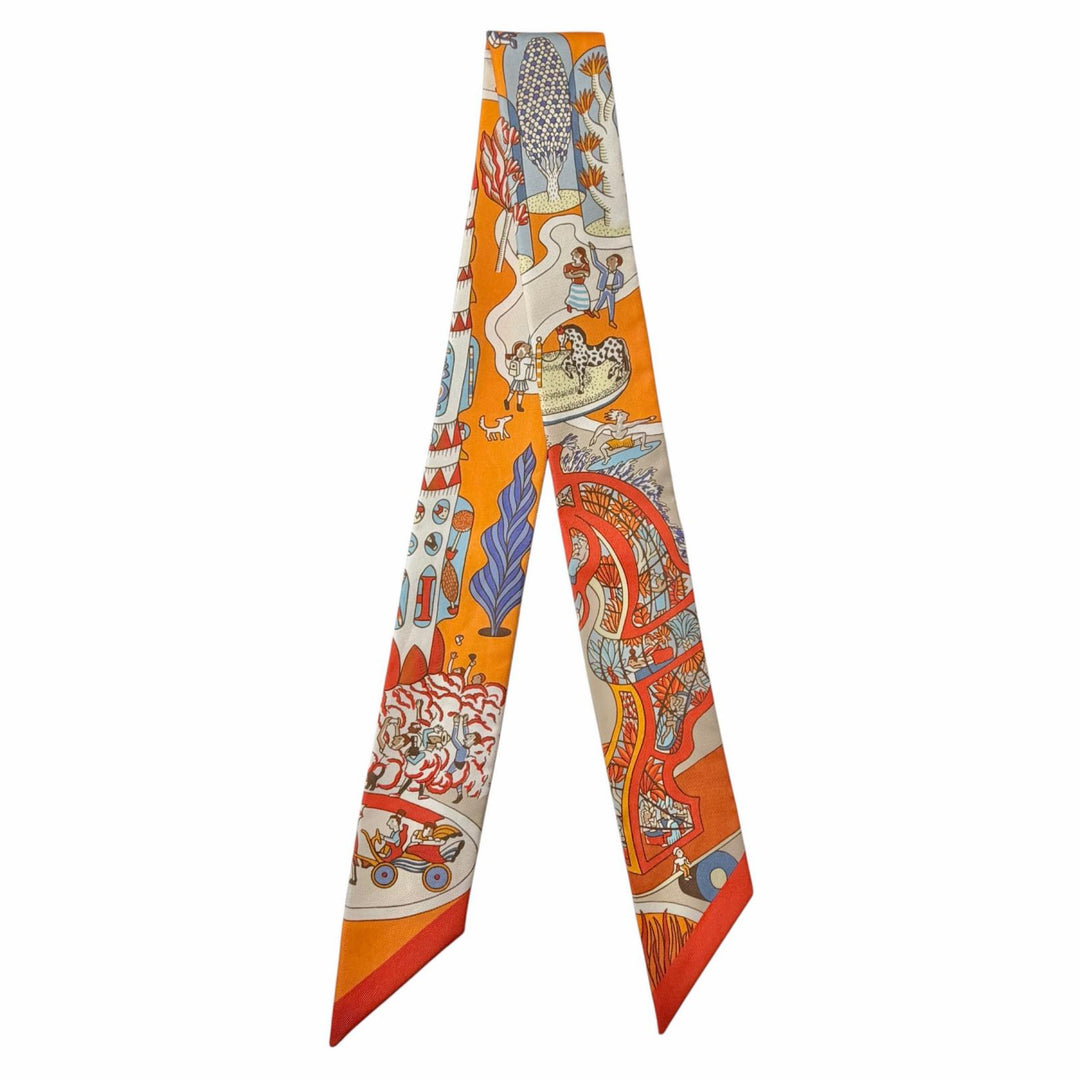 Excellent HERMES scarf Twilly Exposition Universelle Orange silk Women