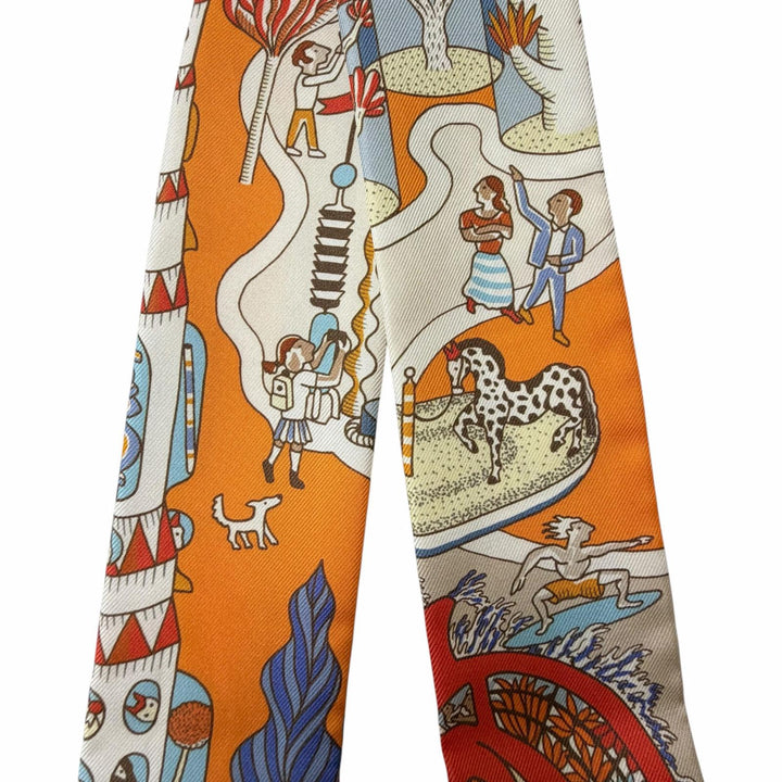 Excellent HERMES scarf Twilly Exposition Universelle Orange silk Women