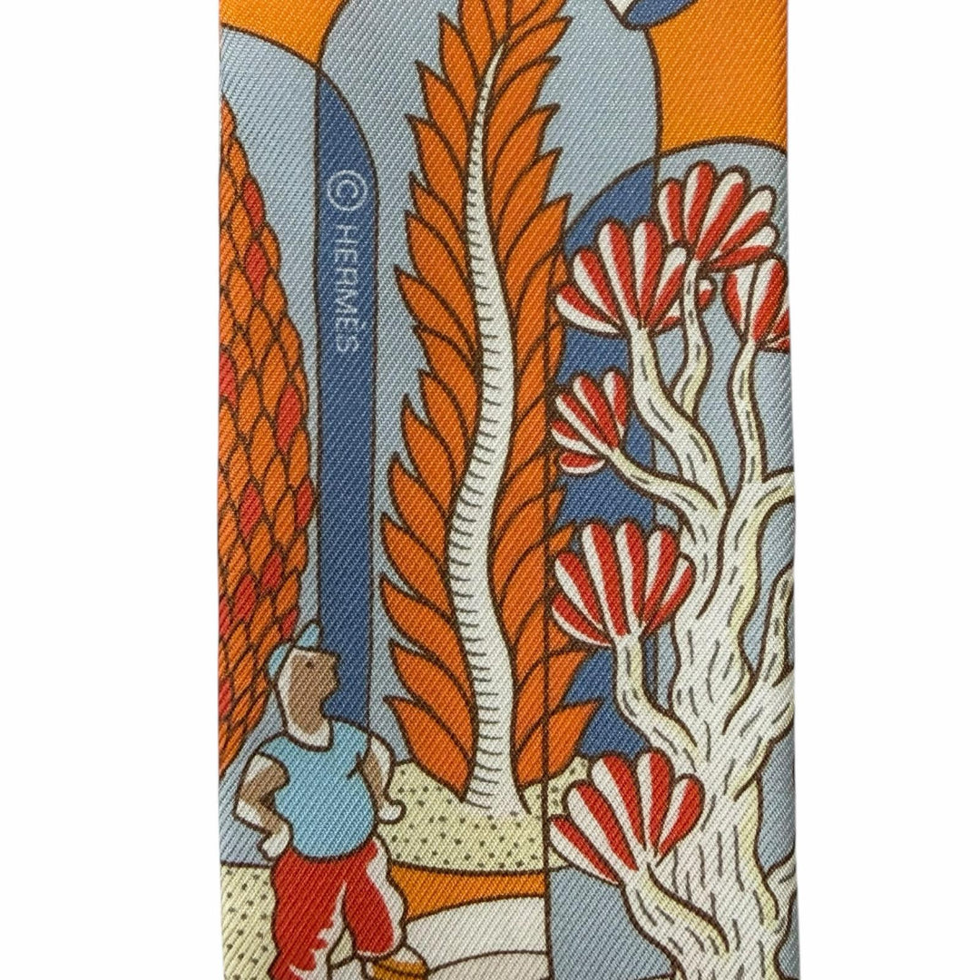 Excellent HERMES scarf Twilly Exposition Universelle Orange silk Women