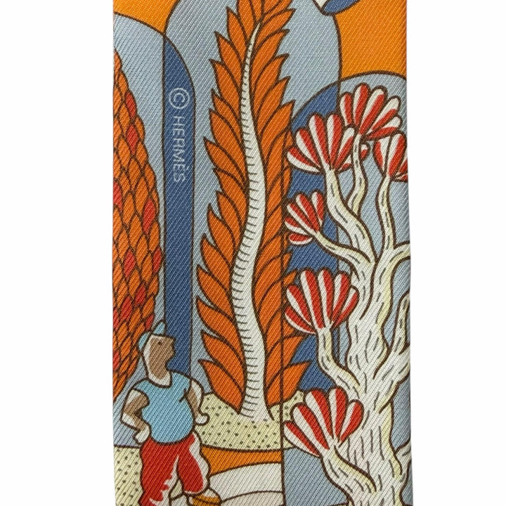 Excellent HERMES scarf Twilly Exposition Universelle Orange silk Women
