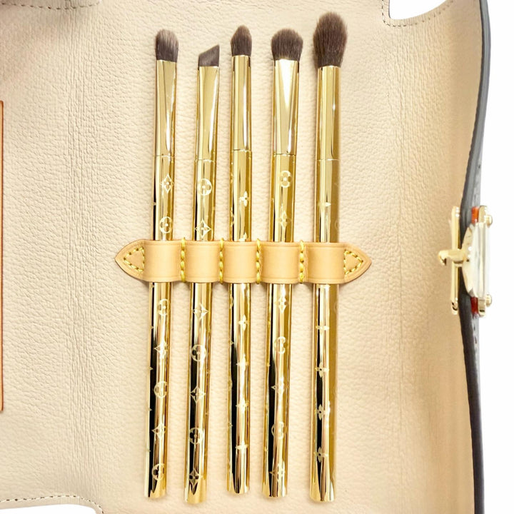 Pristine LOUIS VUITTON Lip and Eye Brush Set Monogram pouch with mirror LBC001